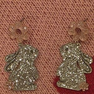 Glittery Bunny Earrings with Floral Accents